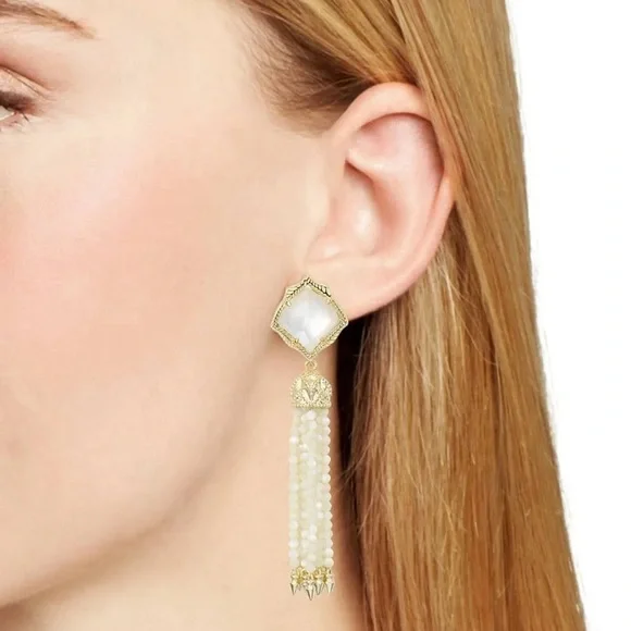 Kendra Scott Gold Cream Tassel Misha Earrings - Picture 6 of 11